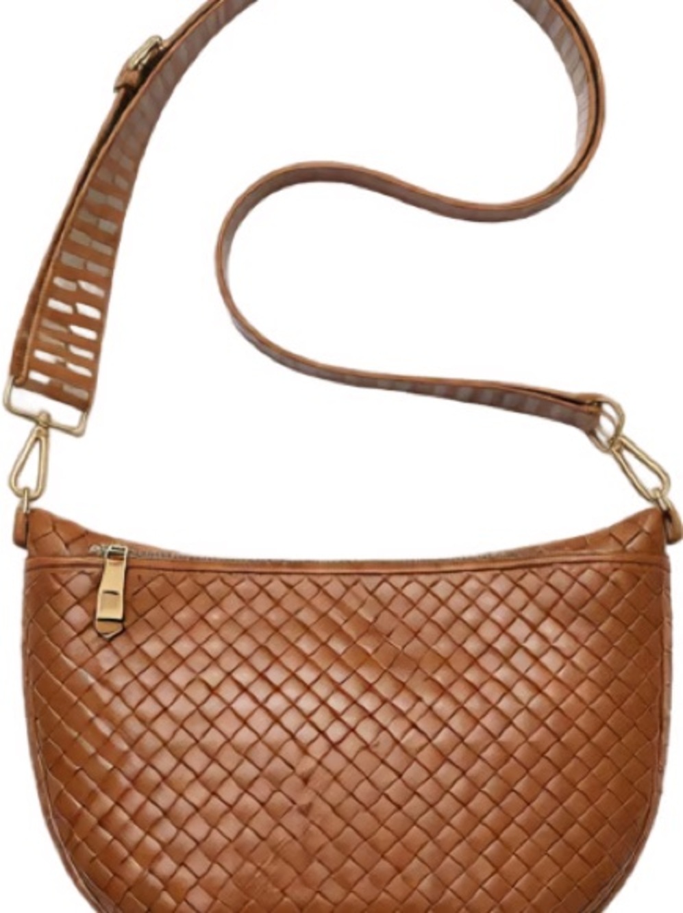 Woven Leather Crossbody Bag - Tan